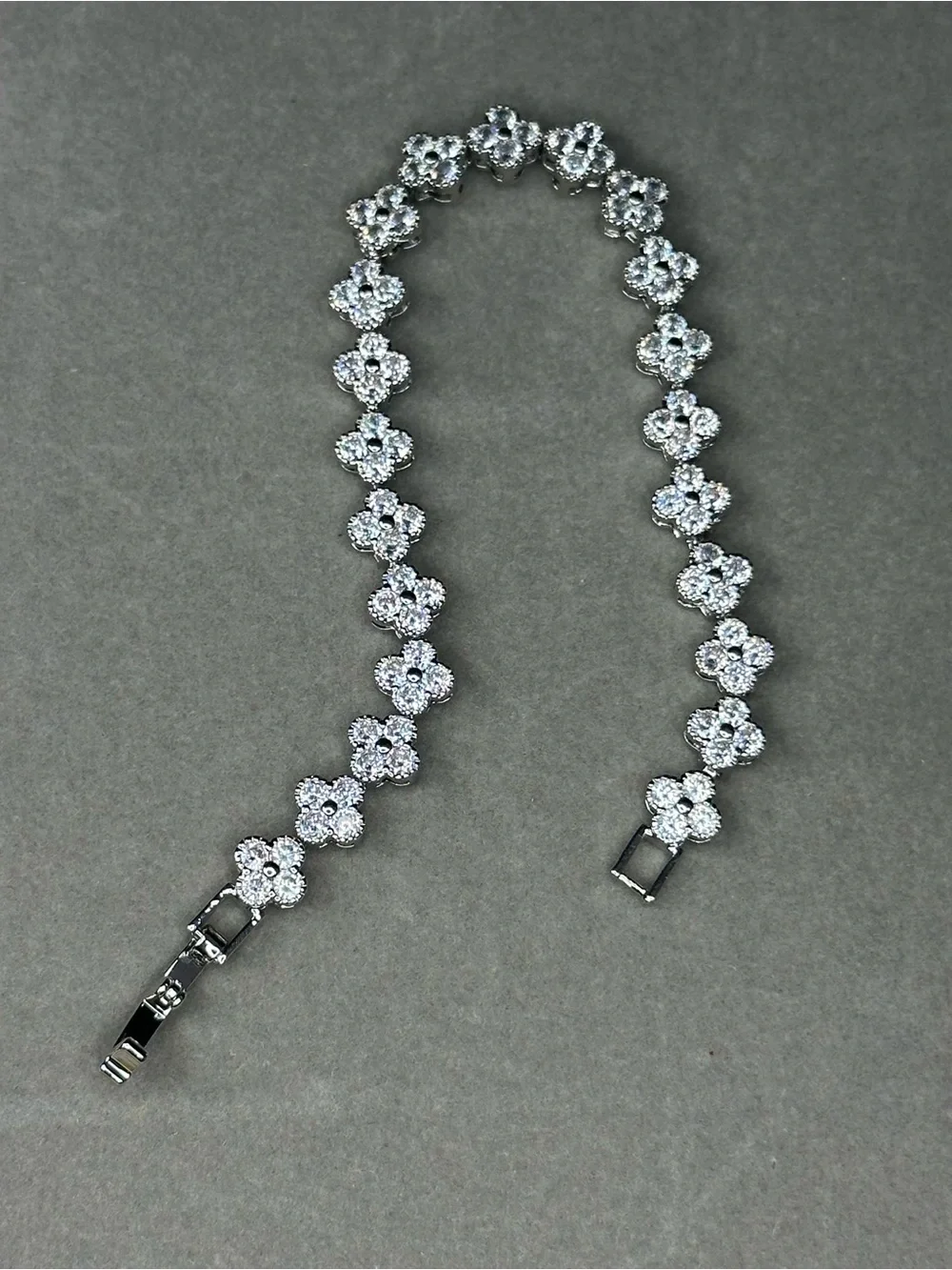 Silver Crystal Floral Tennis Bracelet - Sparkling White Stones